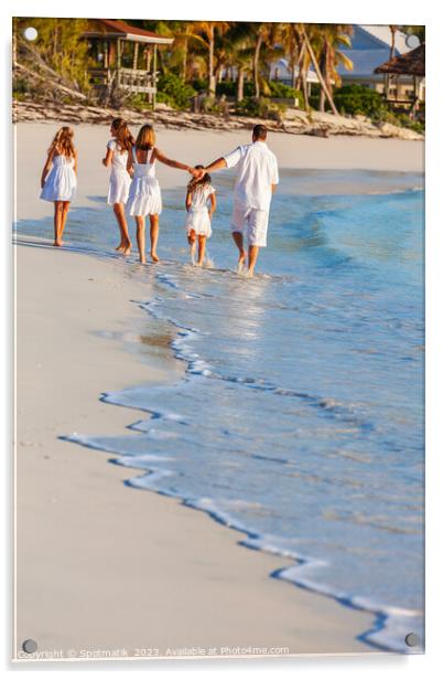 Young Caucasian girls parents on tropical island beach Acrylic by Spotmatik 