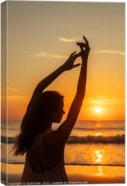 Healthy outdoor lifestyle Bohemian girl dancing on beach Canvas Print by Spotmatik 