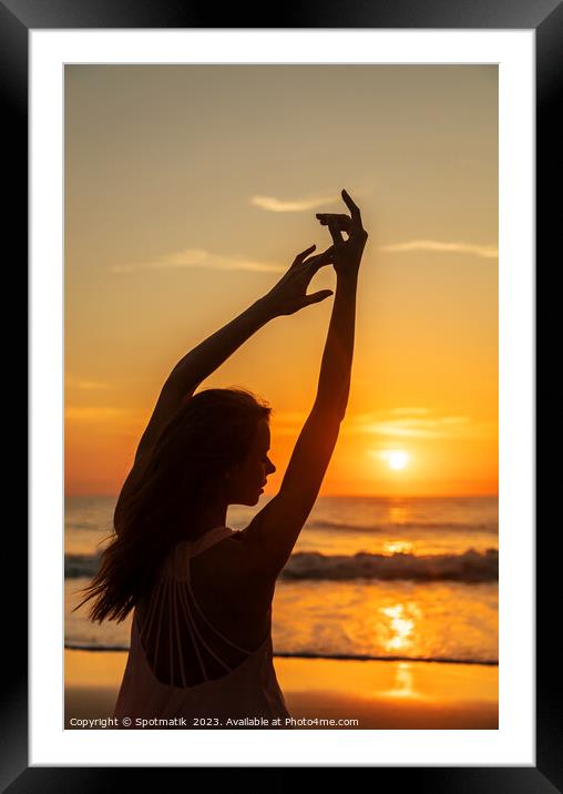 Healthy outdoor lifestyle Bohemian girl dancing on beach Framed Mounted Print by Spotmatik 