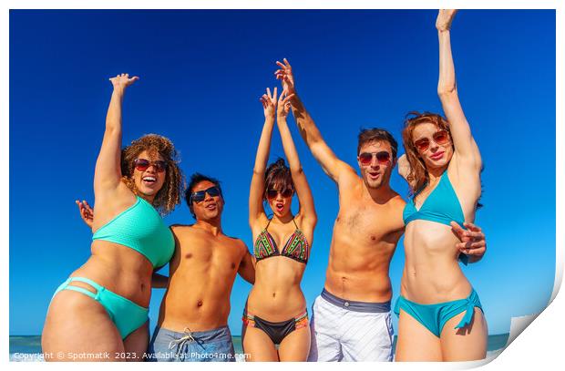 Beach party fun friends in swimwear enjoying vacation Print by Spotmatik 