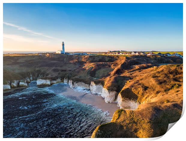 Majestic Sunrise over Flamborough Head Lighthouse Print by Tim Hill