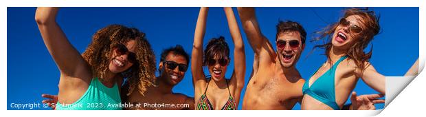 Panoramic view of friends having fun on beach Print by Spotmatik 