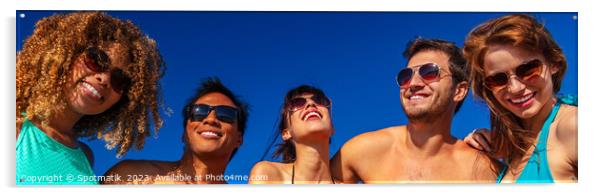 Panoramic view of multi ethnic friends in swimwear Acrylic by Spotmatik 