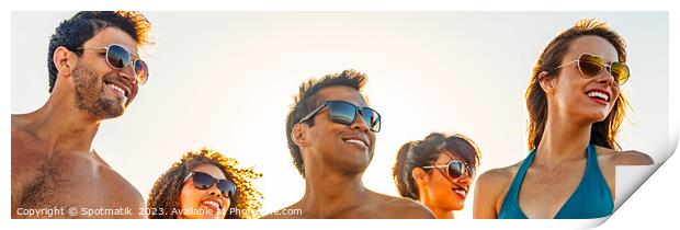 Panoramic view of smiling young friends in sunglasses Print by Spotmatik 