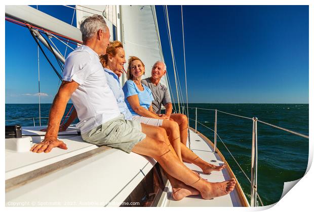 Group of seniors enjoying healthy retirement on yacht Print by Spotmatik 