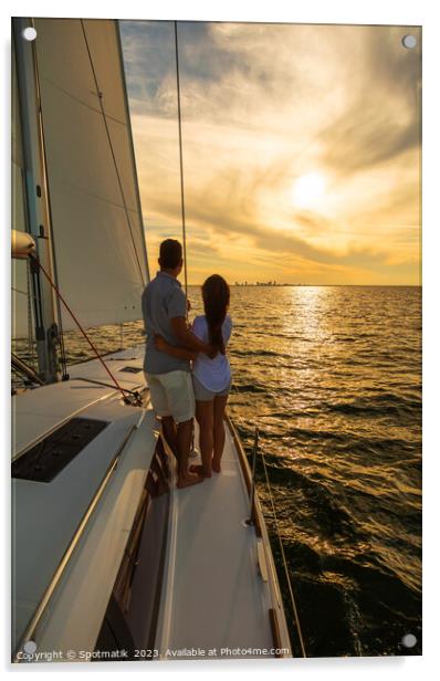 Sunset view for Latin American couple on yacht Acrylic by Spotmatik 