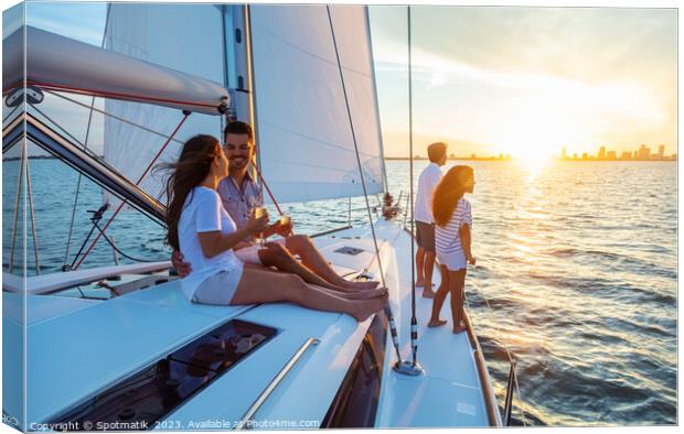 Fun family vacation on luxury yacht at sunrise Canvas Print by Spotmatik 
