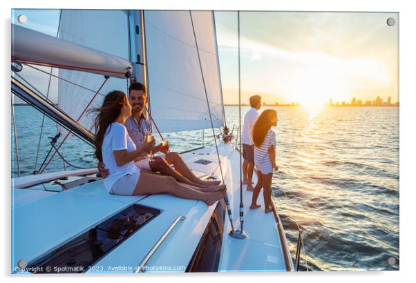 Fun family vacation on luxury yacht at sunrise Acrylic by Spotmatik 