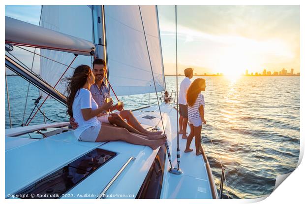 Fun family vacation on luxury yacht at sunrise Print by Spotmatik 