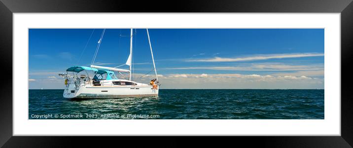 Panoramic Luxury yacht sailing in tropical seas on vacation Framed Mounted Print by Spotmatik 