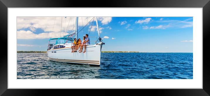Panoramic Latin American family sailing yacht on luxury vacation Framed Mounted Print by Spotmatik 