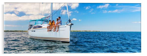 Panoramic Latin American family sailing yacht on luxury vacation Acrylic by Spotmatik 
