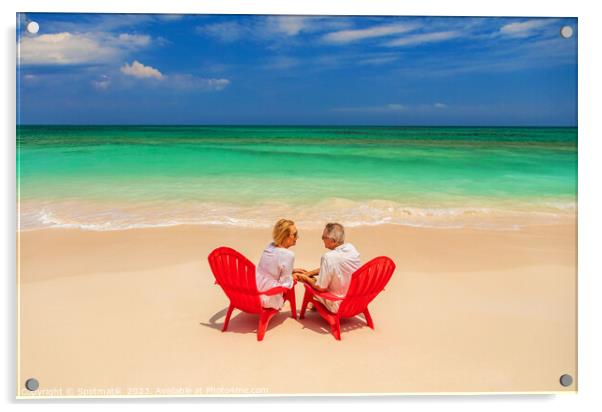 Turquoise ocean view for retired couple on beach Acrylic by Spotmatik 