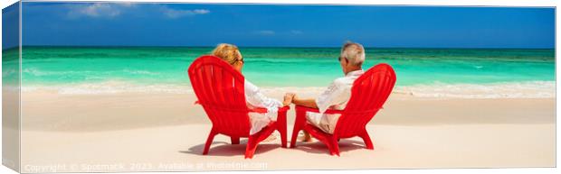 Panoramic senior couple enjoying tranquility on tropical island Canvas Print by Spotmatik 