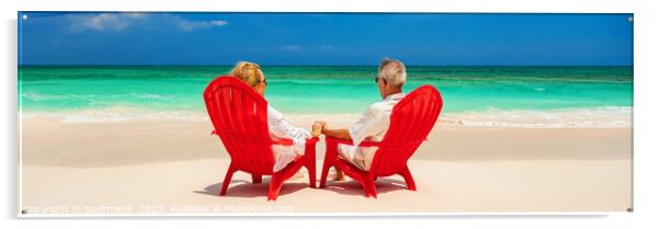 Panoramic senior couple enjoying tranquility on tropical island Acrylic by Spotmatik 