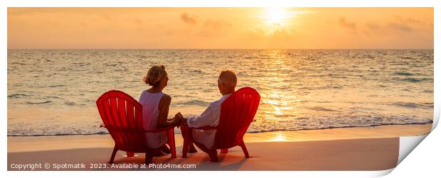 Panoramic ocean view with mature couple sitting together Print by Spotmatik 