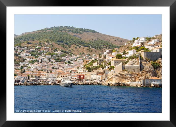 Approaching Hydra - Saronic Islands Framed Mounted Print by Laszlo Konya