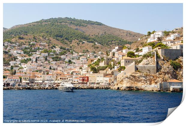 Approaching Hydra - Saronic Islands Print by Laszlo Konya