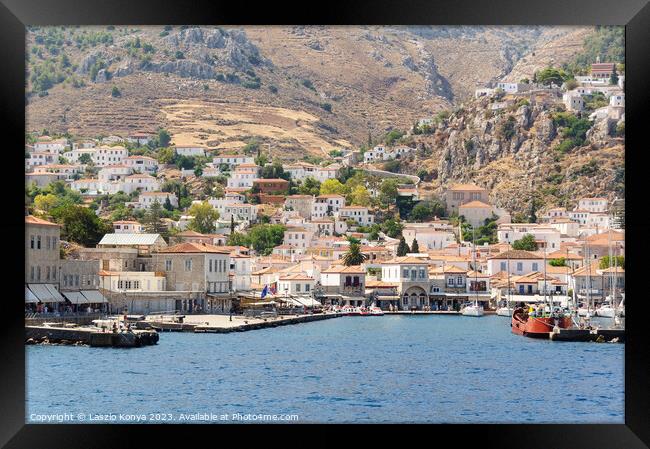 Port of Hydra - Saronic Islands Framed Print by Laszlo Konya