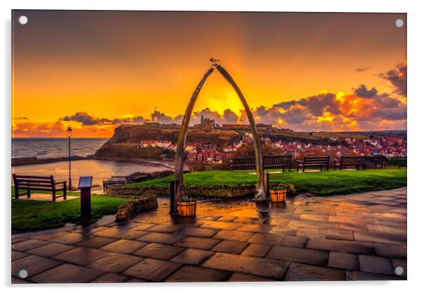 Golden Sunrise Over Whitby Abbey Acrylic by Tim Hill