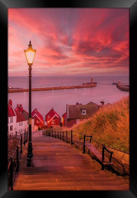 Whitby 199 Steps at Sunset Framed Print by Tim Hill