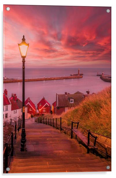Whitby 199 Steps at Sunset Acrylic by Tim Hill
