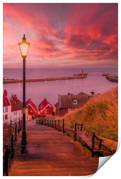 Whitby 199 Steps at Sunset Print by Tim Hill