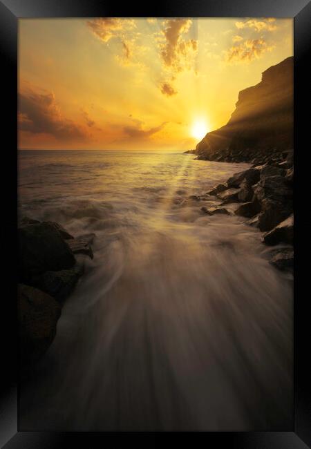 Golden Sunrise over Whitby Cliffs Framed Print by Tim Hill