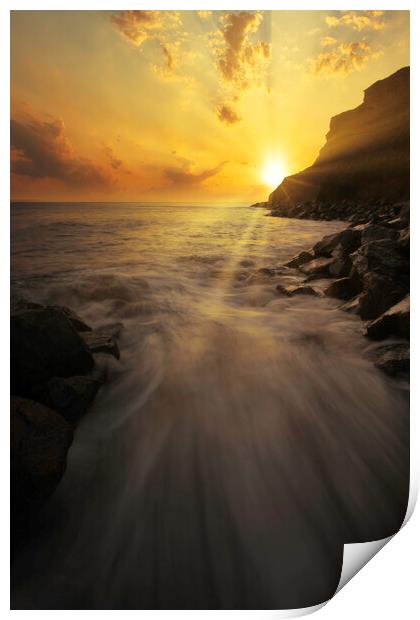 Golden Sunrise over Whitby Cliffs Print by Tim Hill