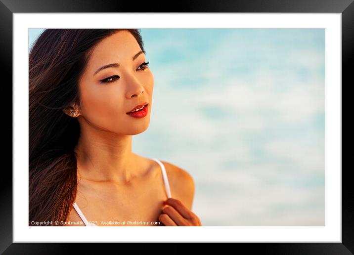 Close up of beautiful Asian girl on vacation Framed Mounted Print by Spotmatik 