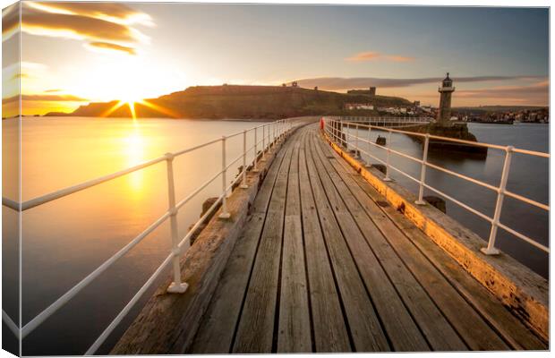 Golden Sunrise over Whitby Pier Canvas Print by Tim Hill