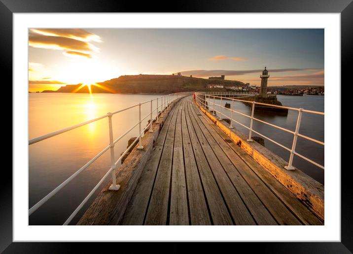Golden Sunrise over Whitby Pier Framed Mounted Print by Tim Hill