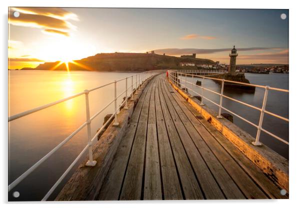 Golden Sunrise over Whitby Pier Acrylic by Tim Hill