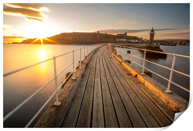 Golden Sunrise over Whitby Pier Print by Tim Hill