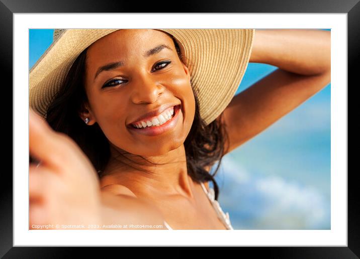 Portrait of smiling African American girl wearing hat Framed Mounted Print by Spotmatik 