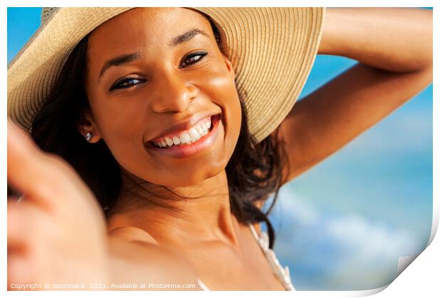 Portrait of smiling African American girl wearing hat Print by Spotmatik 