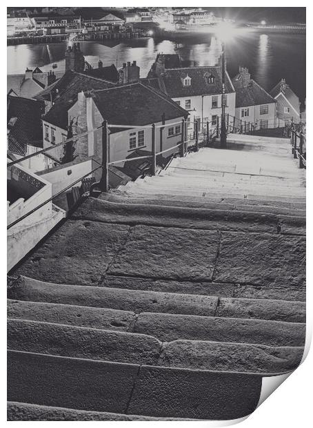 199 Steps black and white, Whitby Print by Tim Hill
