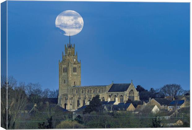 "Snow Moon" setting over St Andrew's, Sutton Canvas Print by Andrew Sharpe