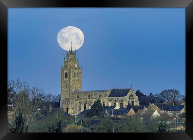 "Snow Moon" setting over St Andrew's, Sutton Framed Print by Andrew Sharpe