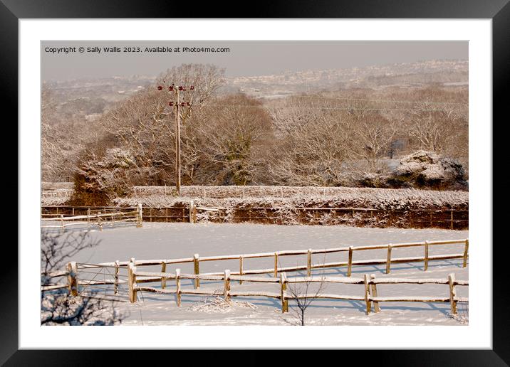 snowy landscape with paddocks Framed Mounted Print by Sally Wallis