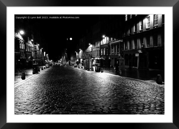 Streets of Edinburgh at Night Framed Mounted Print by Lynn Bolt
