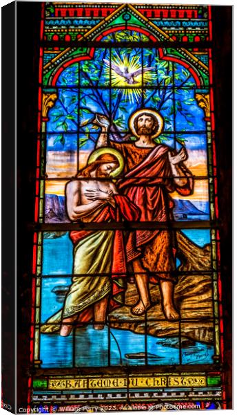 Jesus Baptism Stained Glass Notre Dame de Nice Nice France Canvas Print by William Perry