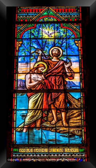 Jesus Baptism Stained Glass Notre Dame de Nice Nice France Framed Print by William Perry