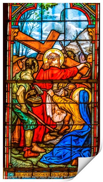 Jesus Carrying Cross Stained Glass Notre Dame Nice France Print by William Perry