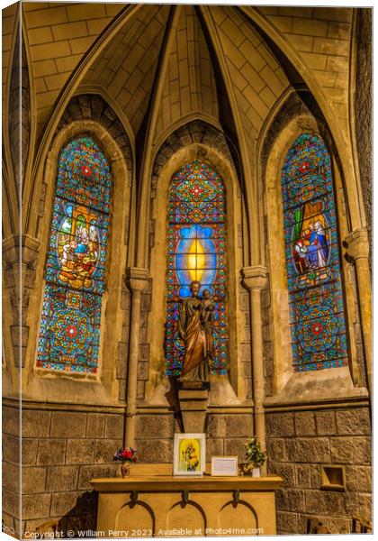 Saint Joseph Statue Stained Glass Notre Dame Church Nice France Canvas Print by William Perry