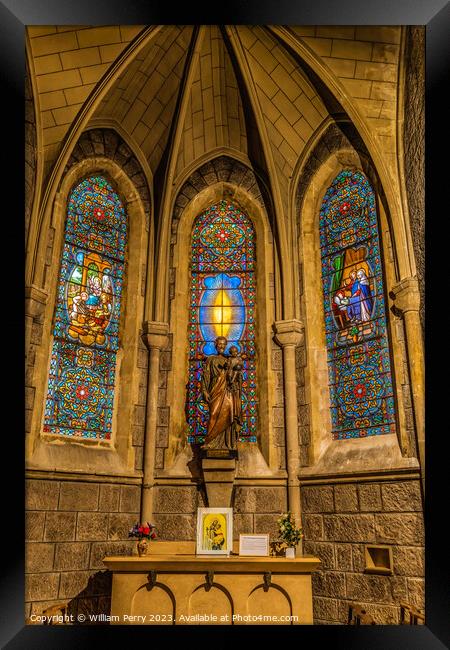 Saint Joseph Statue Stained Glass Notre Dame Church Nice France Framed Print by William Perry