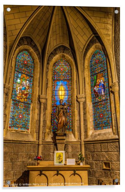 Saint Joseph Statue Stained Glass Notre Dame Church Nice France Acrylic by William Perry