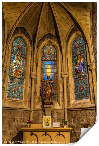Saint Joseph Statue Stained Glass Notre Dame Church Nice France Print by William Perry
