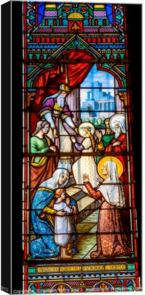 Mary Presentation Temple Stained Glass Notre Dame Nice France Canvas Print by William Perry