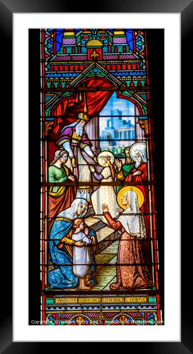 Mary Presentation Temple Stained Glass Notre Dame Nice France Framed Mounted Print by William Perry